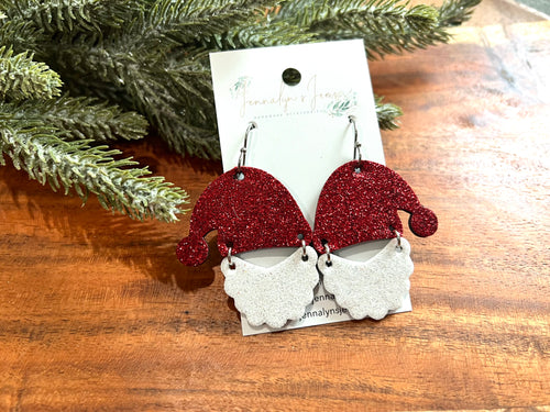 Red Glitter Santa Leather Earrings