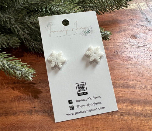 White Snowflake Stud Earrings