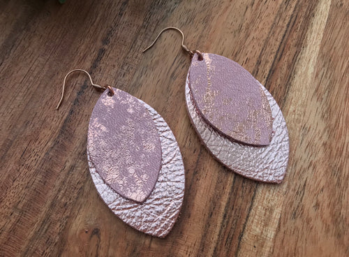 Rose Gold/pink leaf earrings
