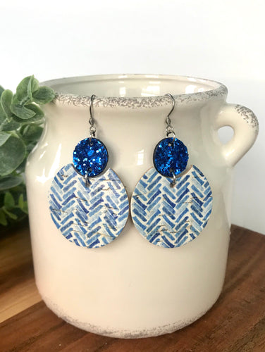 Blue Chevron Double Circle earrings