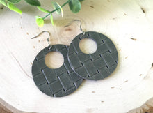 Basket Weave Hole in One Leather Earring